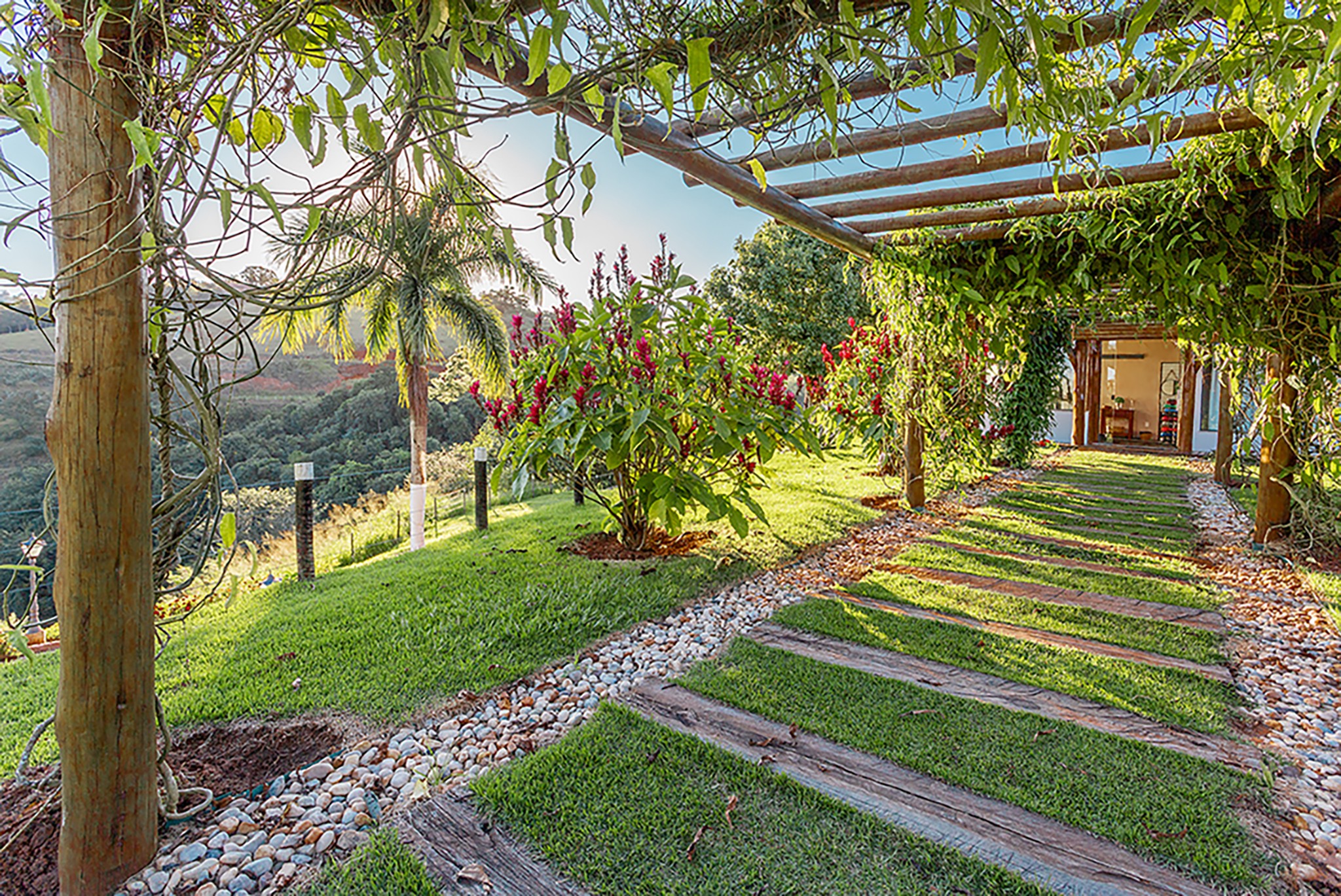 Jardim com pergolado